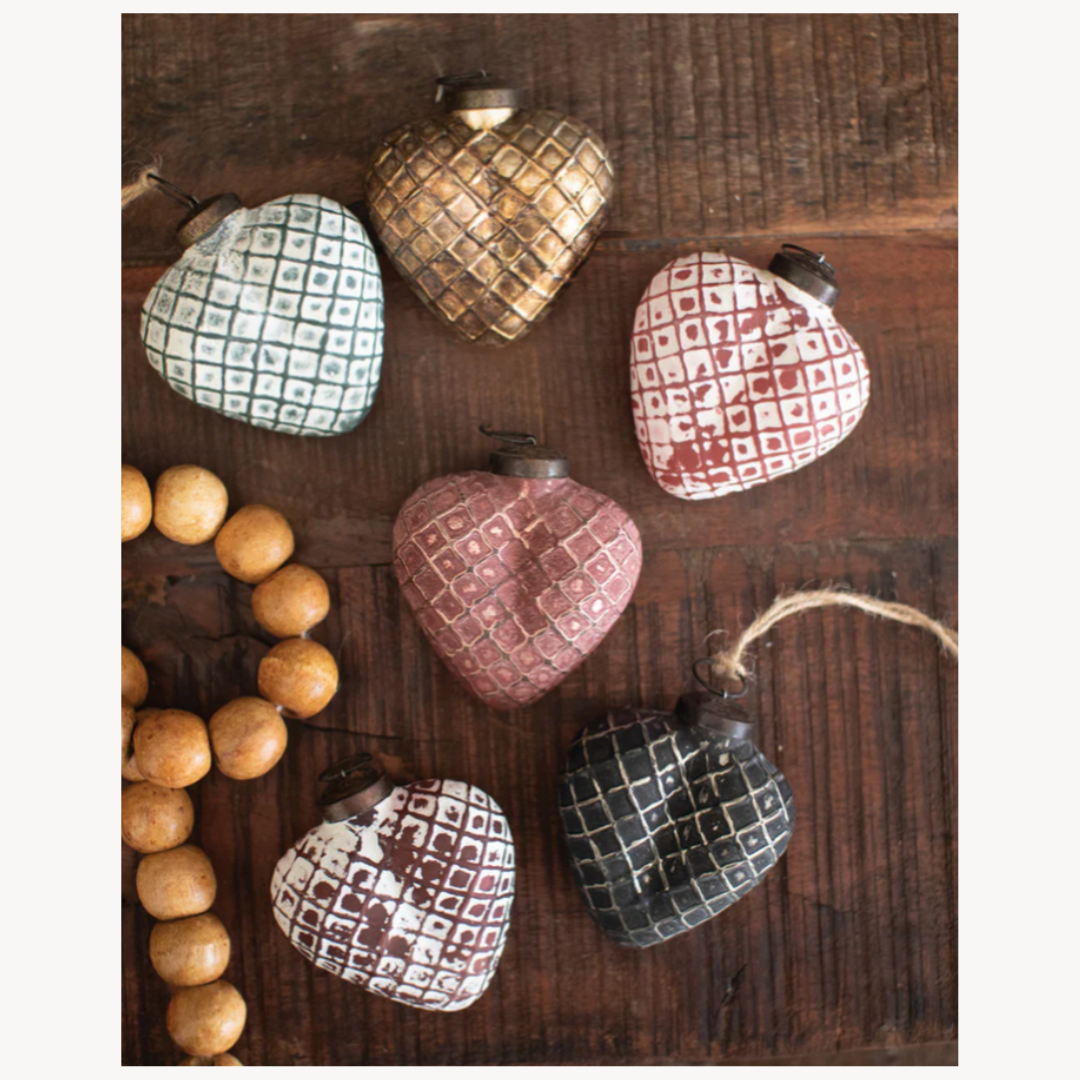 Set/6 Colored Glass Heart Ornaments