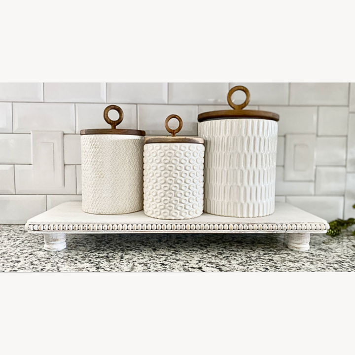 Set/3 Stoneware Textured Canisters