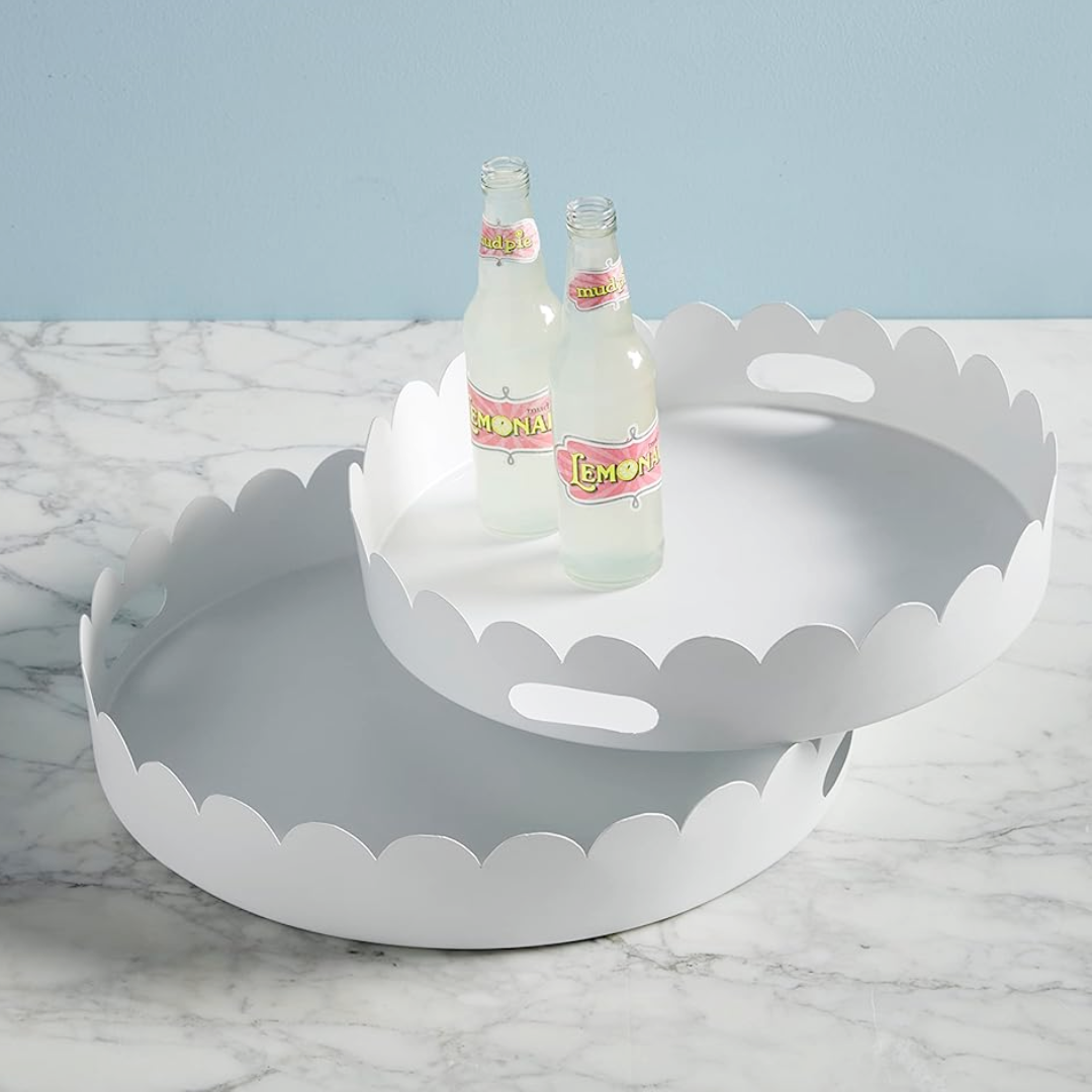 Set/2 Scalloped Metal Trays