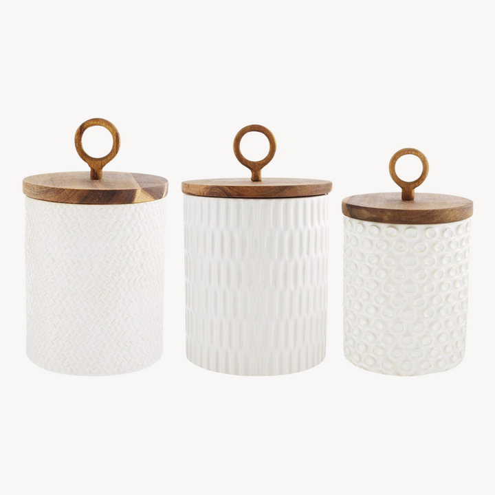 Set/3 Stoneware Textured Canisters