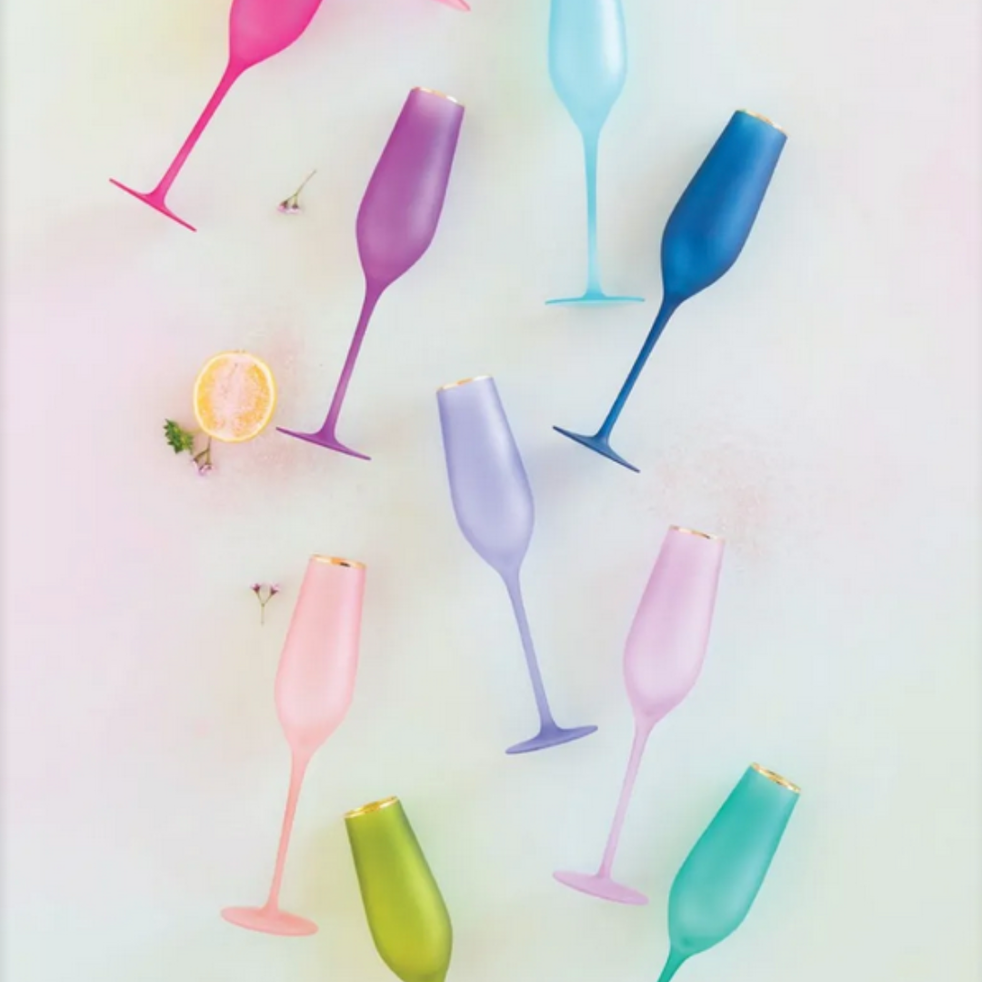 Set/4 Frosted Rainbow Champagne Flutes