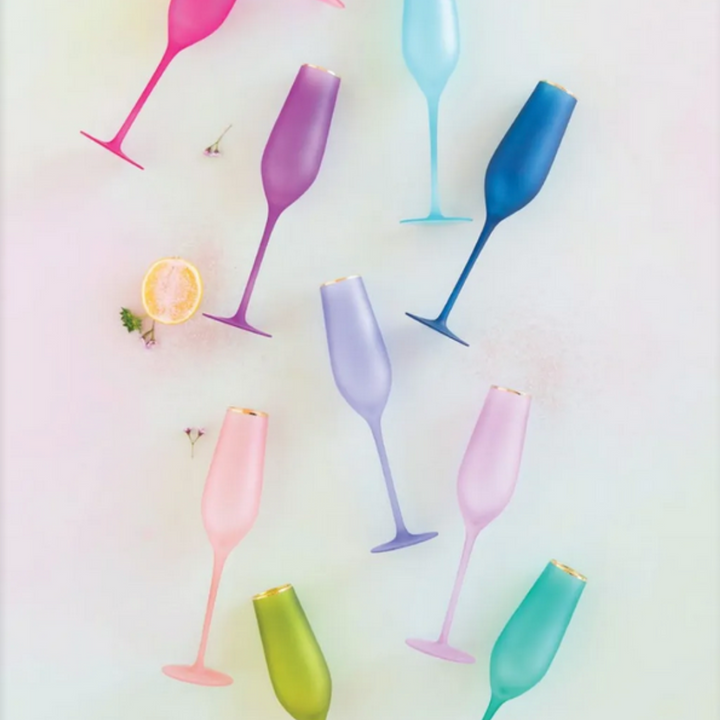 Set/4 Frosted Rainbow Champagne Flutes