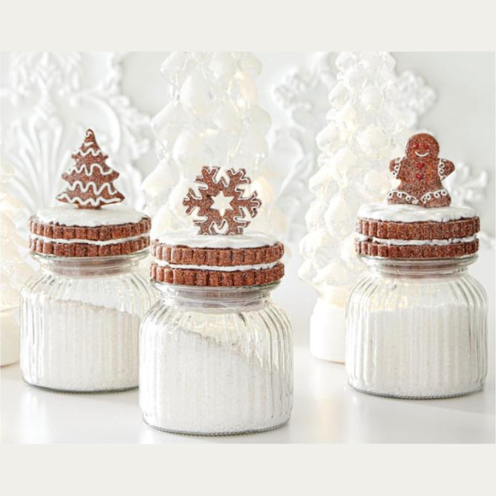 Glittered Gingerbread Topper Glass Canisters