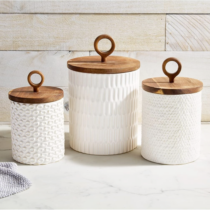 Set/3 Stoneware Textured Canisters