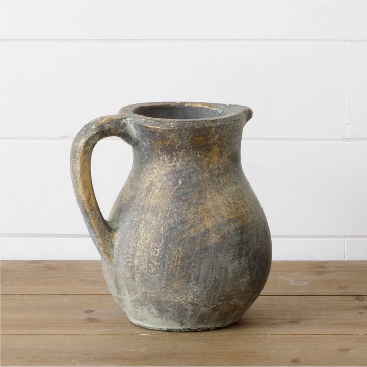 Distressed Terracotta Pitcher Black With Gold