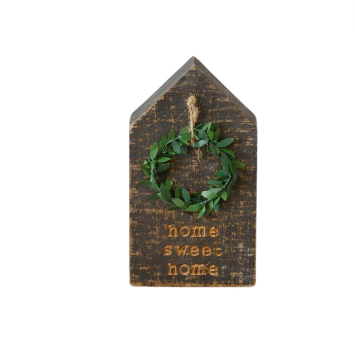 Set/3 Wooden Block Houses with Wreaths