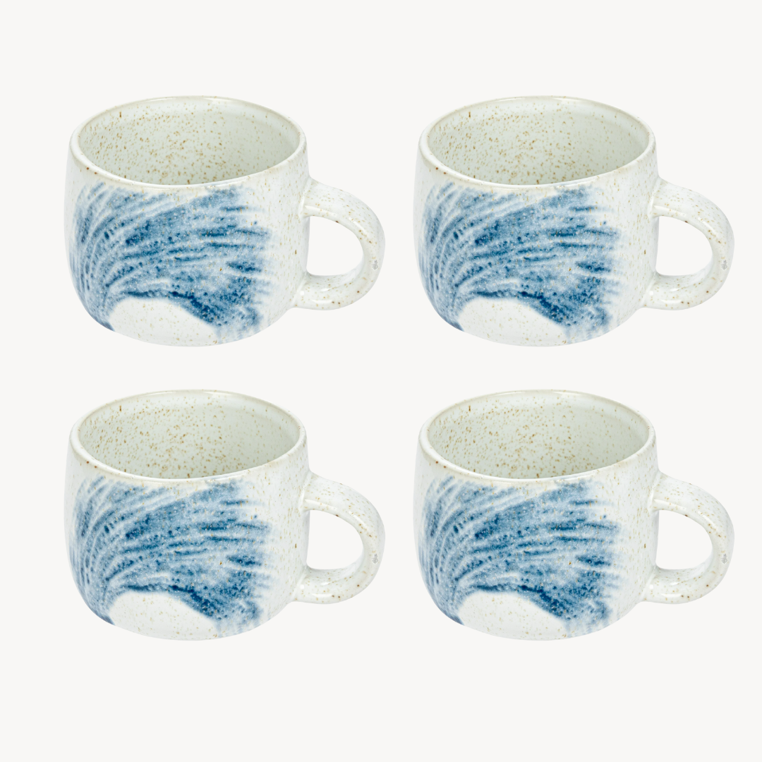 Set/4 Hand-Painted Stoneware Mugs