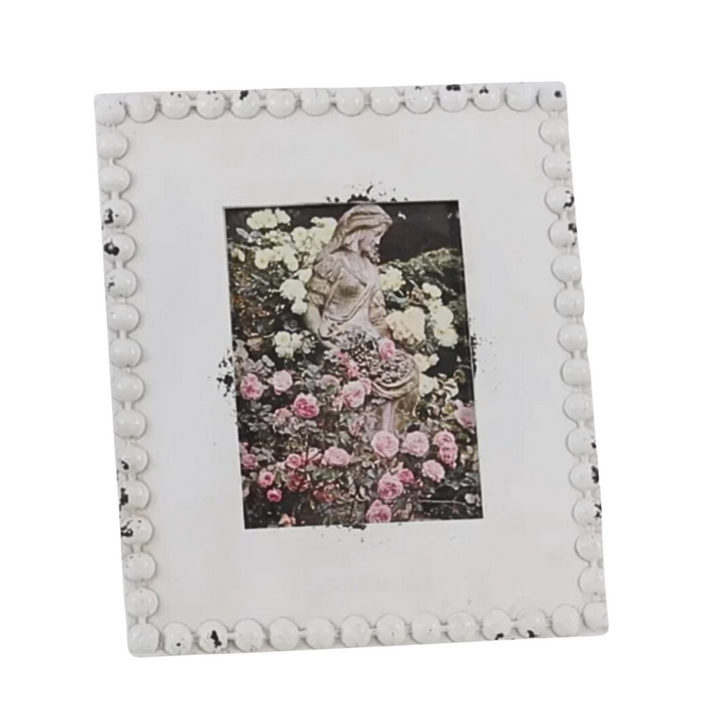 Beaded Metal Photo Frame White