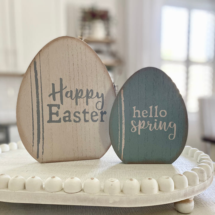 Set/2 Happy Easter Wooden Egg Sitters