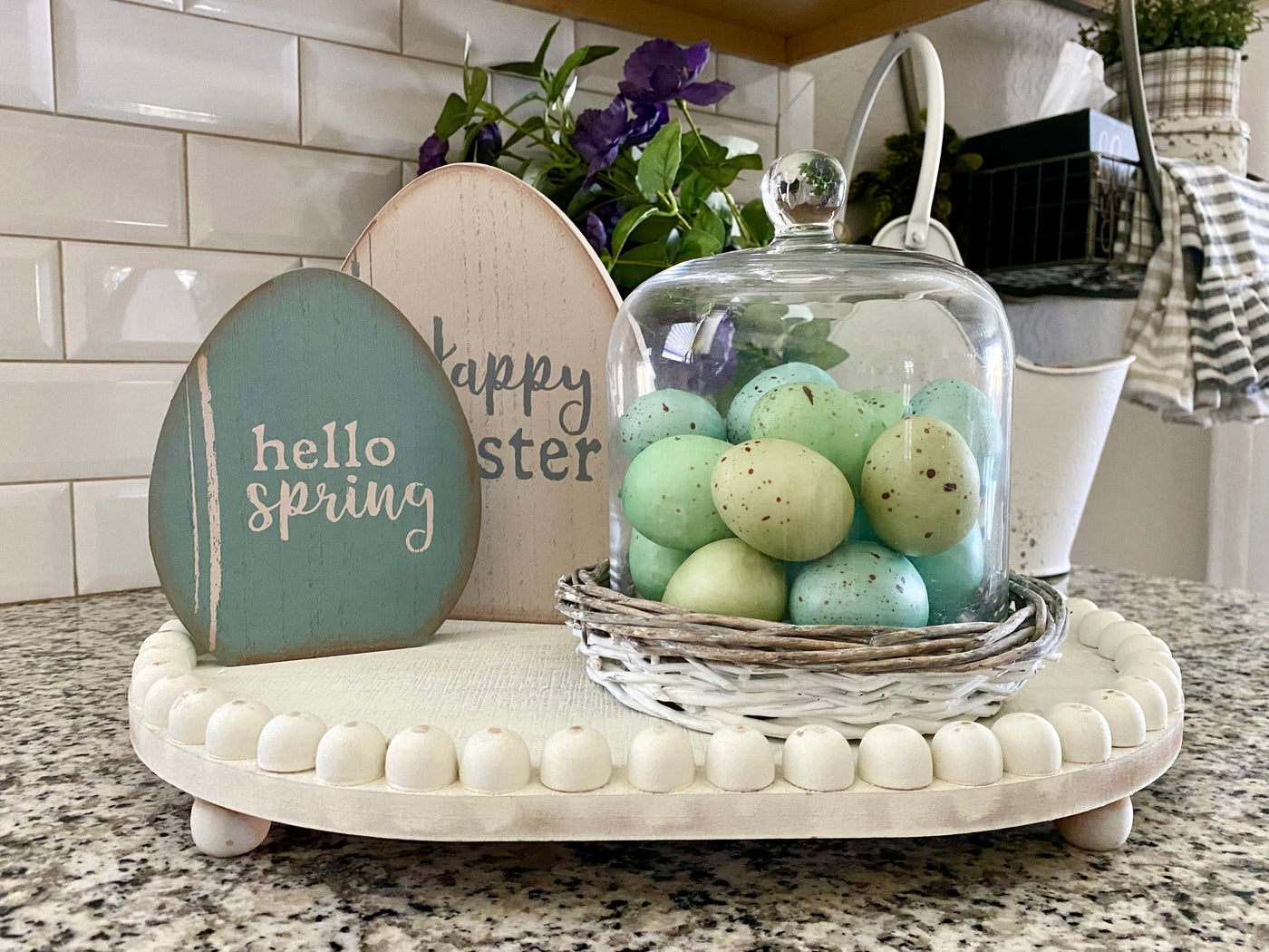 Set/2 Happy Easter Wooden Egg Sitters