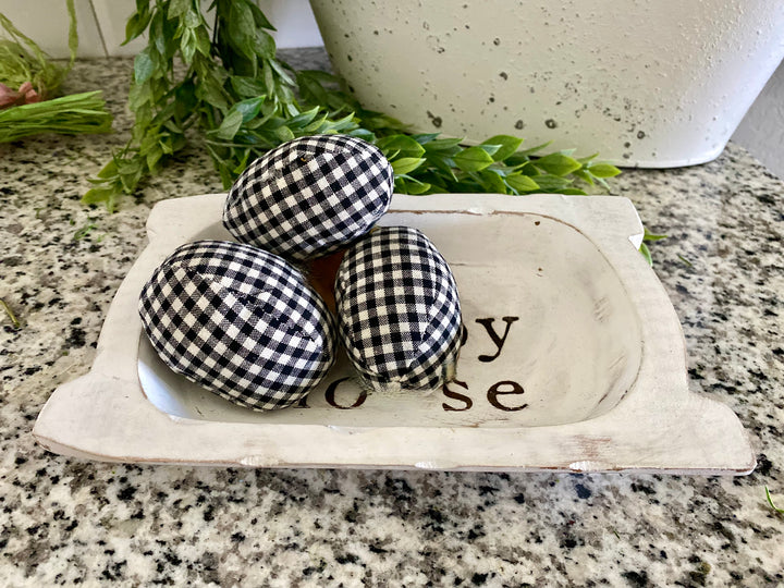 Set/3 Black & White Gingham Fabric Eggs