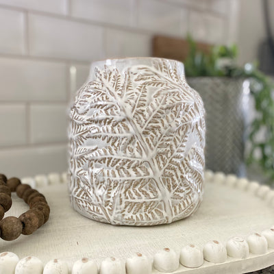 Leaf Embossed Ceramic Vase