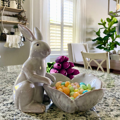 Rabbit With Flower Shaped Bowl