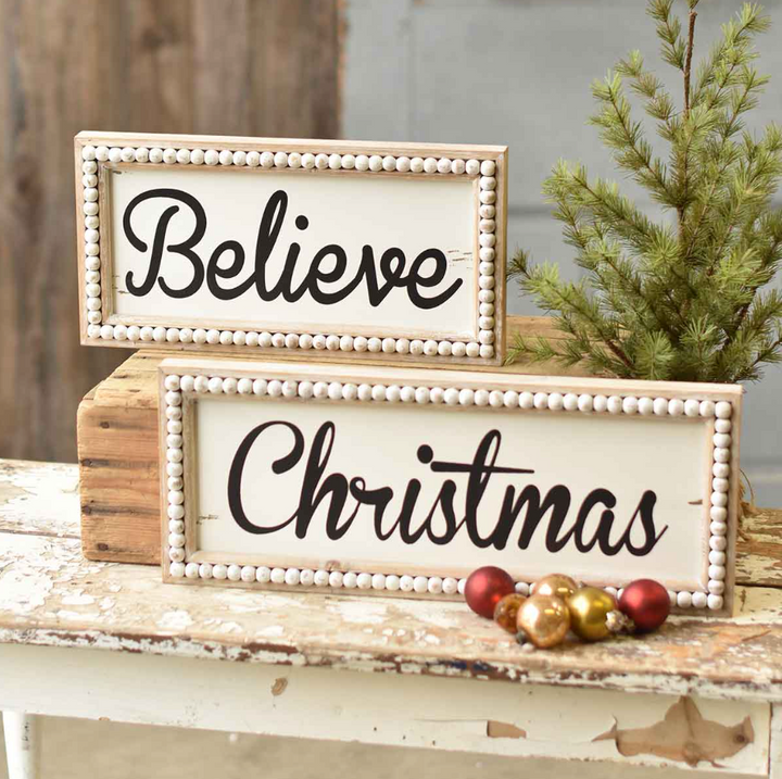 Wooden Beaded Christmas Signs