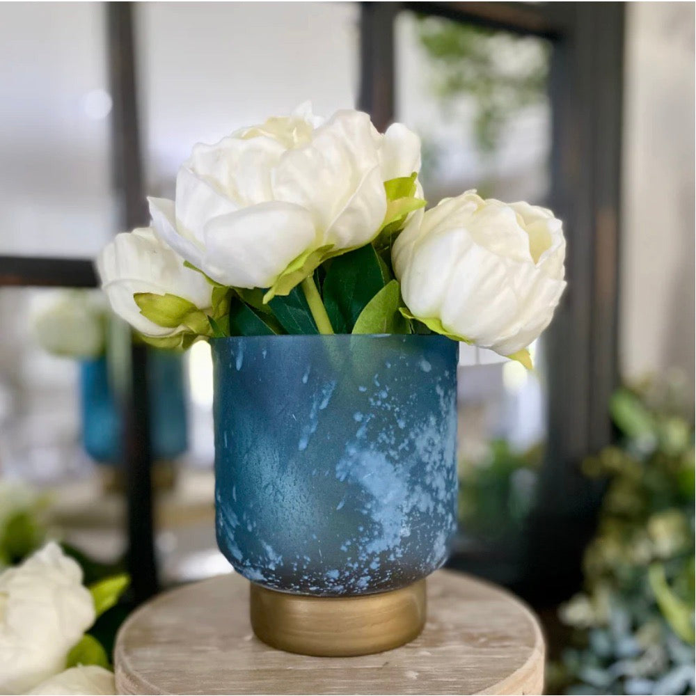 Set/3 Frosted Blue Glass Vases