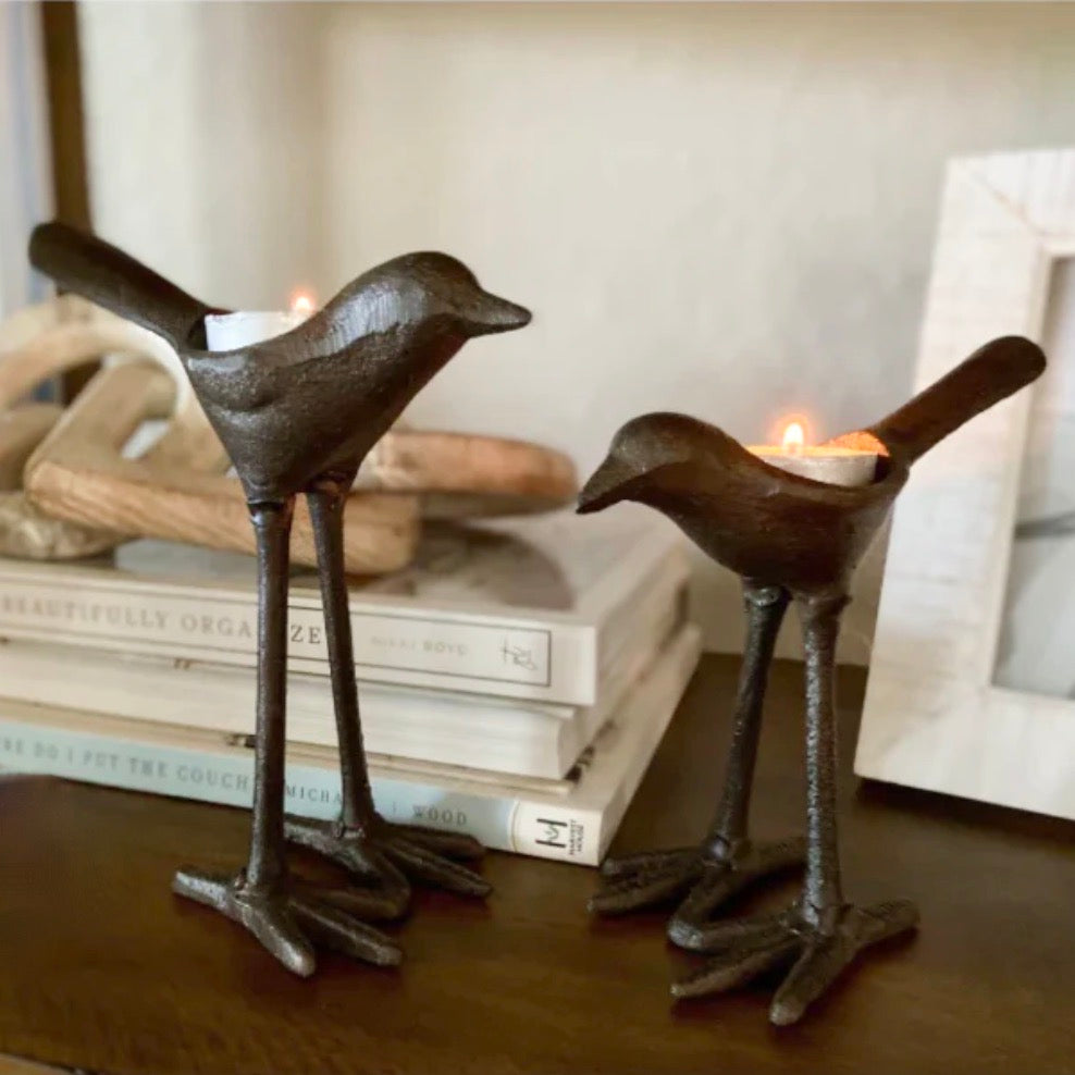 Cast Iron Bird Tea Light Holders, Set of 2