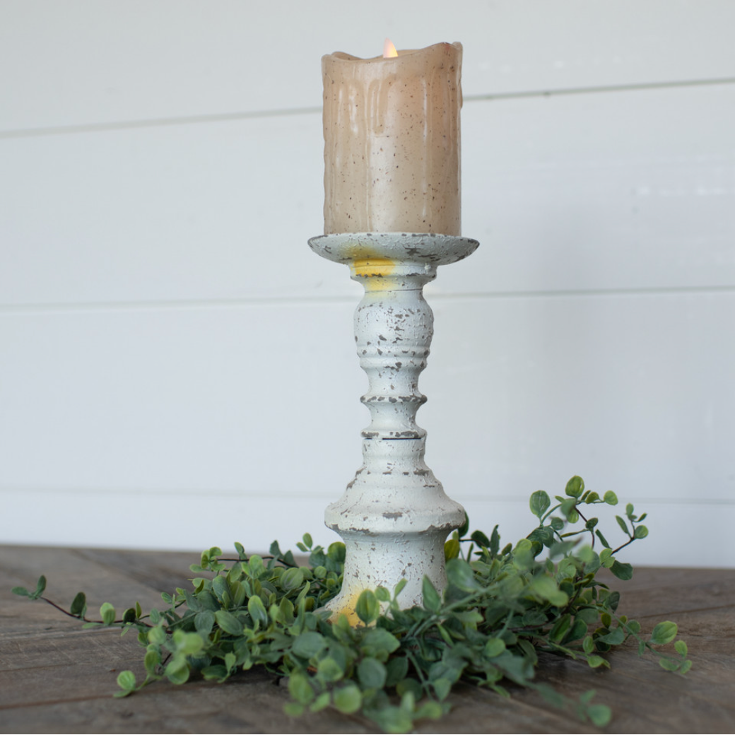 Antiqued Pillar Candlestick